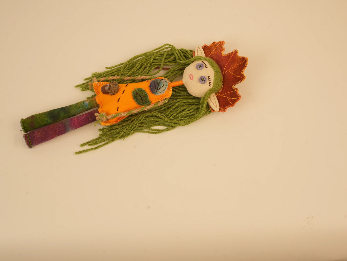 Kinya Forest Spirit Doll – side view showing shape and hand-stitched details