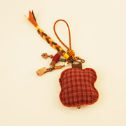 Mythical Fish Bag Charm - Red Fortune – close-up of linen, patchwork, and textile texture