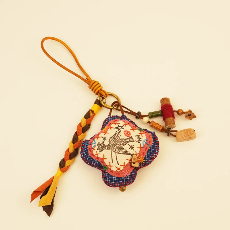 Mythical Bird Bag Charm - Blue Sky Guardian – handmade textile gift, main product view