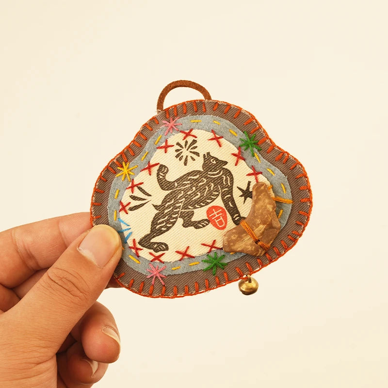 Mythical Wolf Bag Charm - Night Watcher – side view showing shape and hand-stitched details