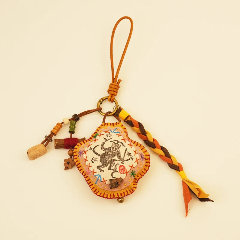 Mythical Monkey Bag Charm - Yellow Wisdom – handmade textile gift, main product view