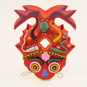 Five-Venom Guardian Fish - Hand-Embroidered Red Silk Art – back view and handcrafted finishing details