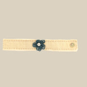 Natural Linen Daisy Fabric Wristband – handmade patchwork fabric bracelet by Brusion